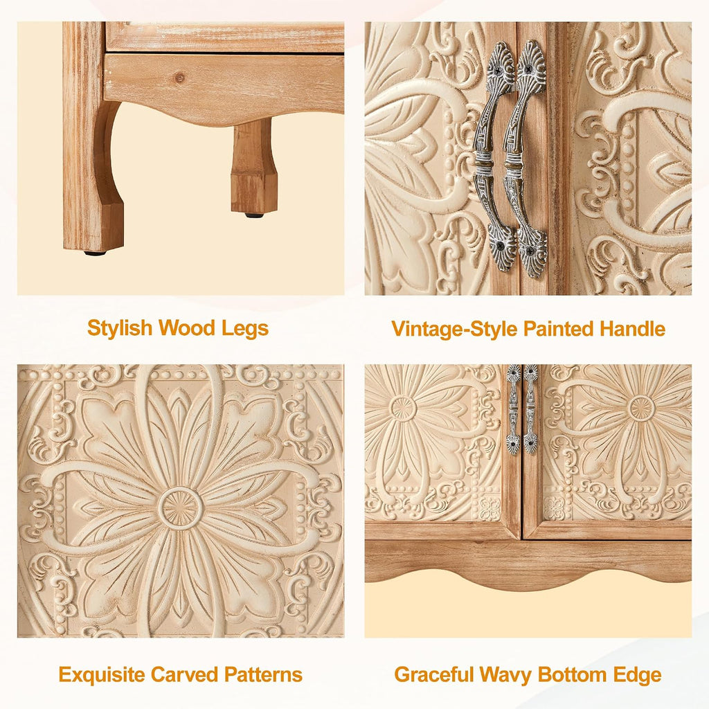 RoyalCraft Sideboard Buffet Cabinet with Storage, Natural Solid Wood