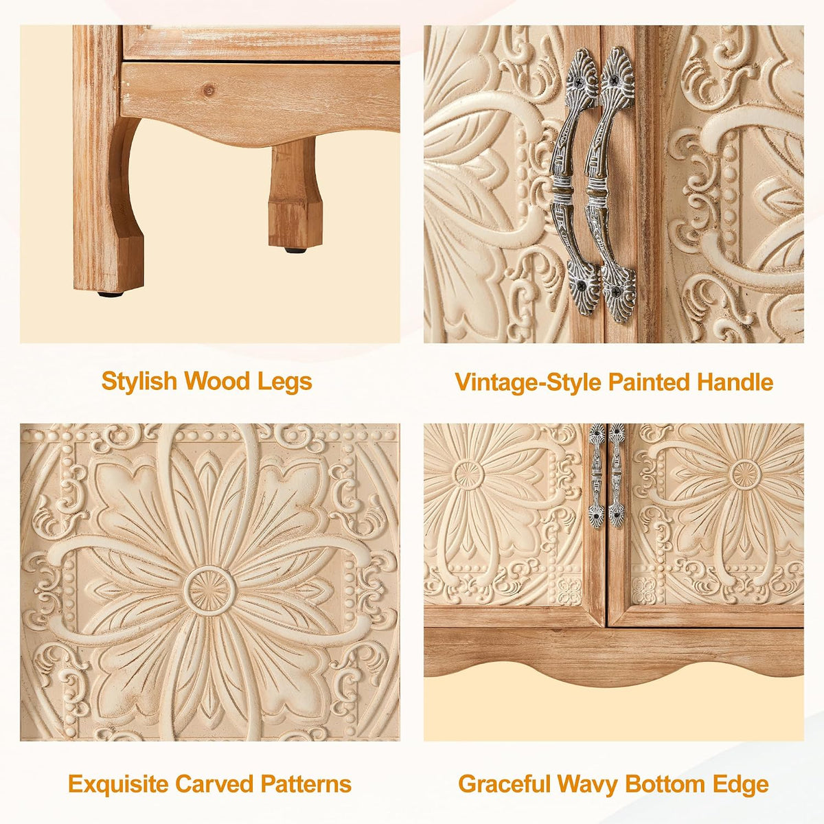 RoyalCraft Sideboard Buffet Cabinet with Storage, Natural Solid Wood