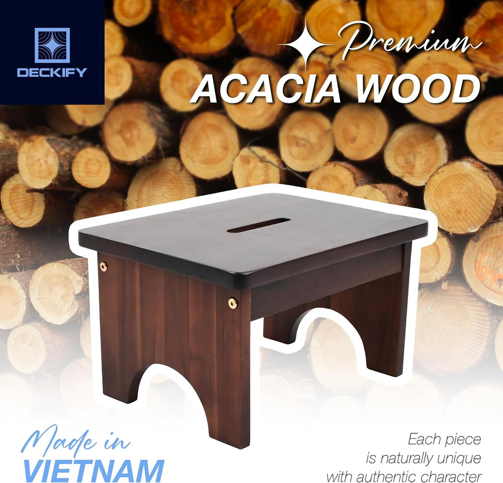 Acacia Wood Step Stool for Adults, Rich Walnut, 9 Inch