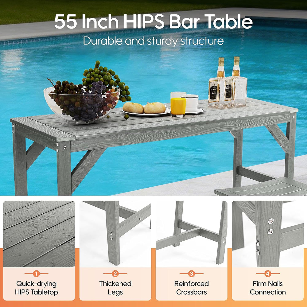 HIPS Outdoor Patio Bar Set, All Weather HIPS Bar Table and Chairs Set for Out...