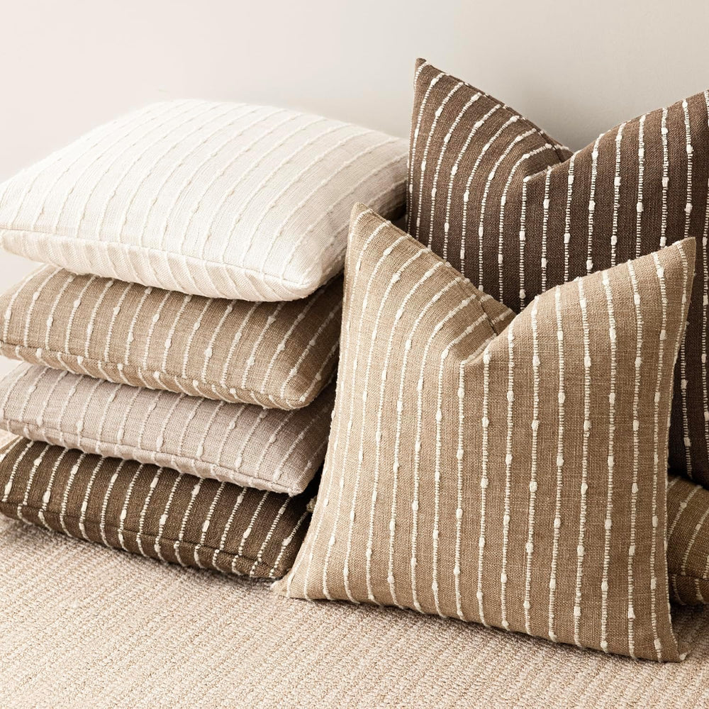 Foindtower Decorative Striped Boucle Throw Pillow Covers 22x22 Inch Brown