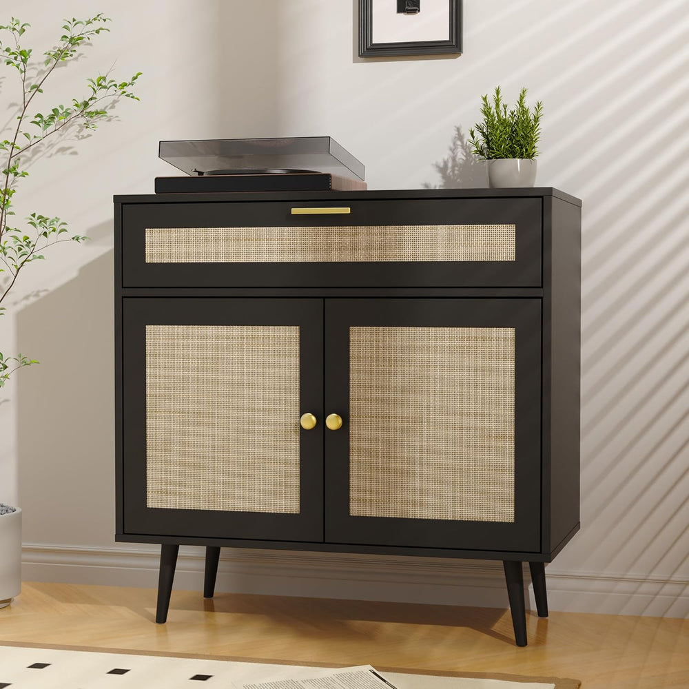 Furnify Rattan Sideboard Buffet, Boho Kitchen Cabinet with Drawer & 2 Doo...