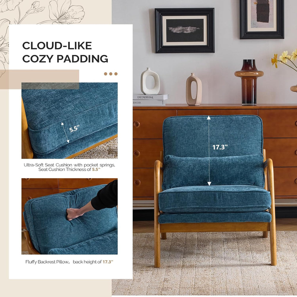 VINGLI Chenille Mid-Century Modern Accent Chair Set of 2, Cute Reading Arm Ch...