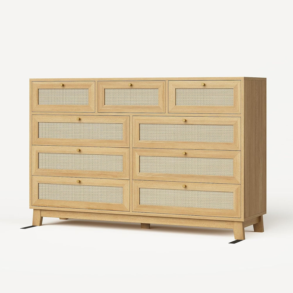AOGLLATI Rattan Dresser for Bedroom with 9 Drawer, Modern Wooden Long Bedroom...