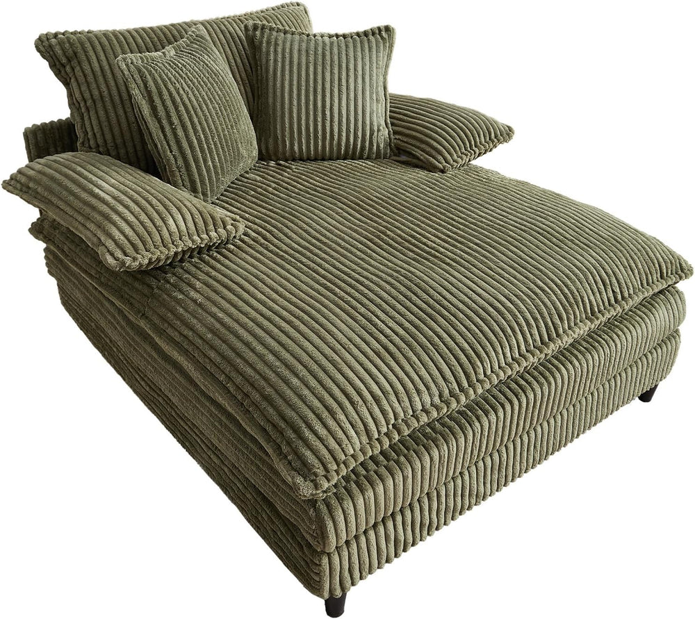Rophefx 54" Oversized Chaise Lounge, Adjustable Corduroy Sofa Bed,Green