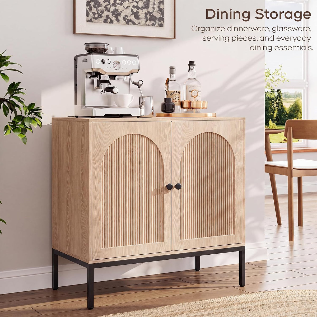 Yechen Modern Fluted Sideboard Buffet Cabinet with Storage, Natural Oak
