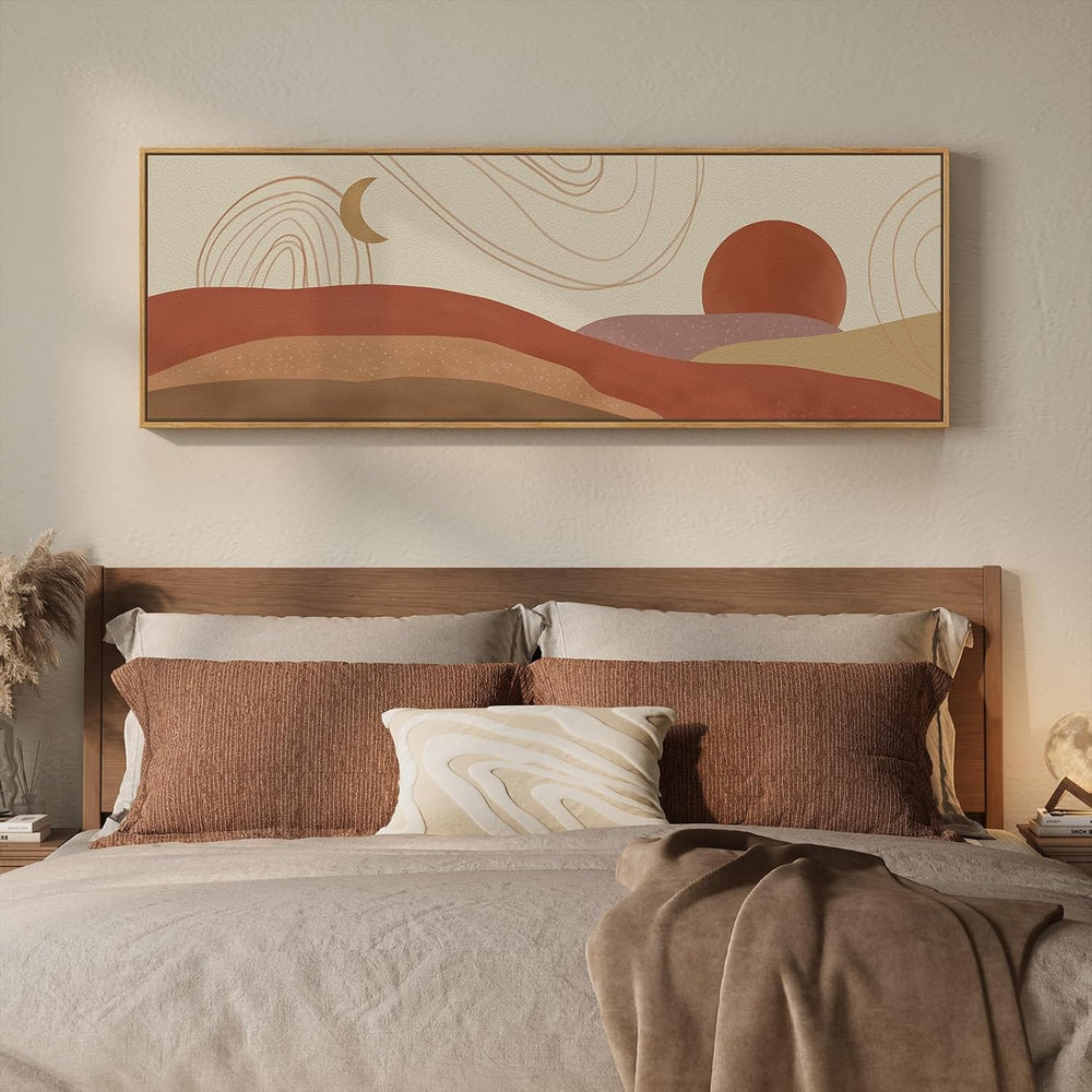 Large Framed Long Narrow Horizontal Boho Wall Art for Living Room, 20x60 In