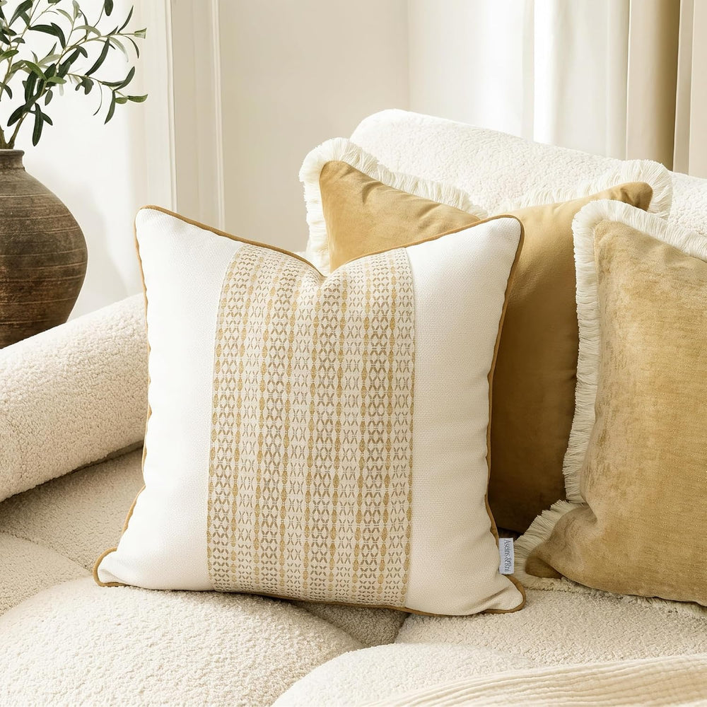 Ivory & Gold Decorative Throw Pillow Covers 20"x20"