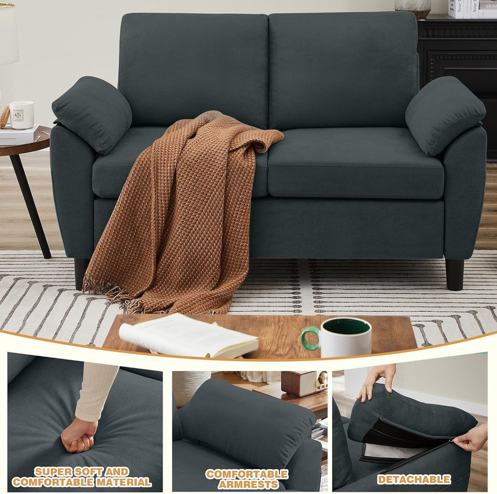 4 Piece Convertible Sectional Sofa Set, Modern Linen Small L Shaped Couch wit...