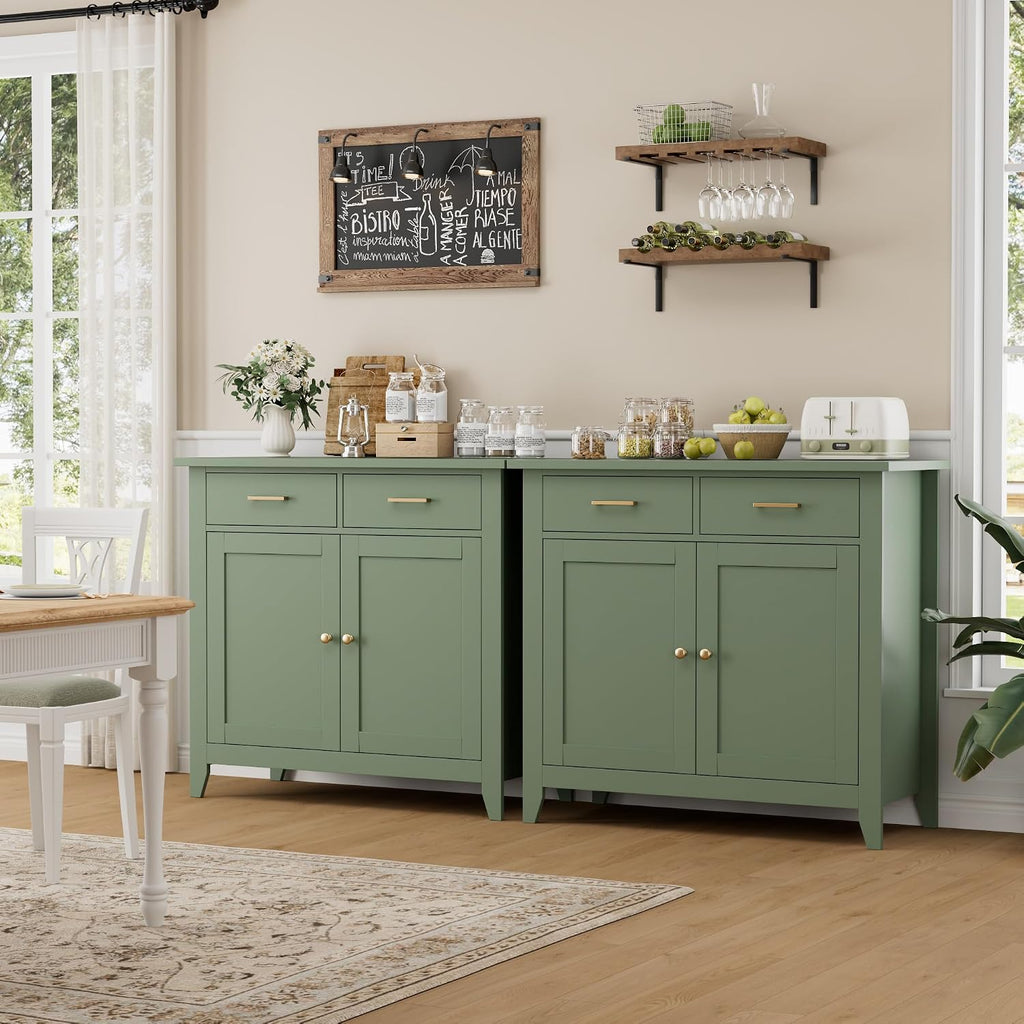 HORSTORS Farmhouse Kitchen Storage Cabinet, Small Buffet, Coffee Bar, Green