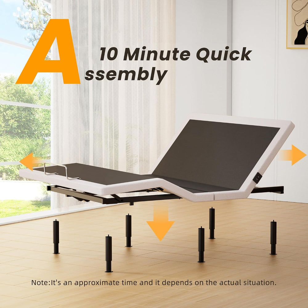 Adjustable Bed Frame King Size with Wireless Remote, Head Foot Incline, USB, ...