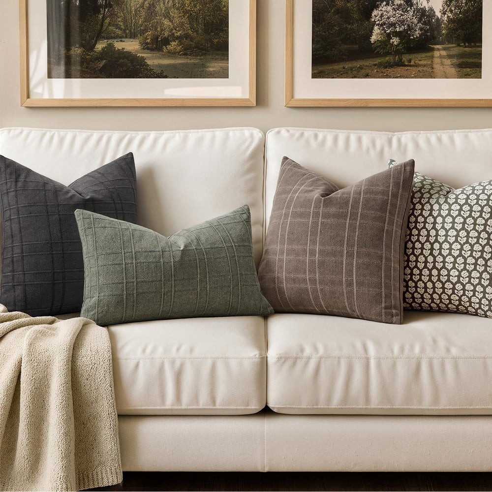 MIULEE Linen Plaid Pillow Covers Fall Decorative Euro 24x24 Brown