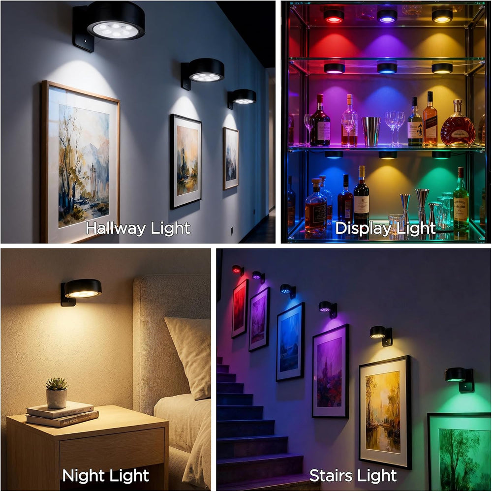 6-Pack Picture Lights for Wall, Rechargeable Wireless Poster Lights, Black