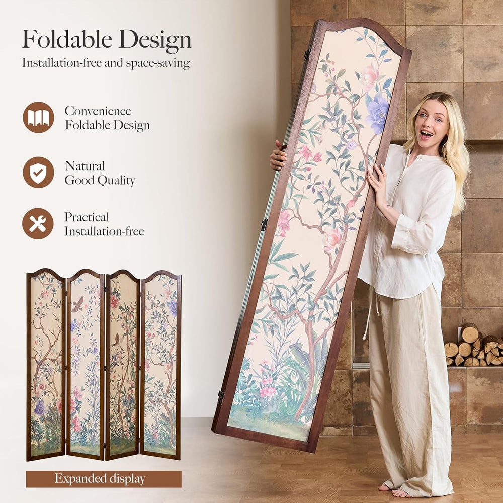 Svimi Oriental Style 4-Panel Wood Folding Screen Room Divider – Freestanding ...
