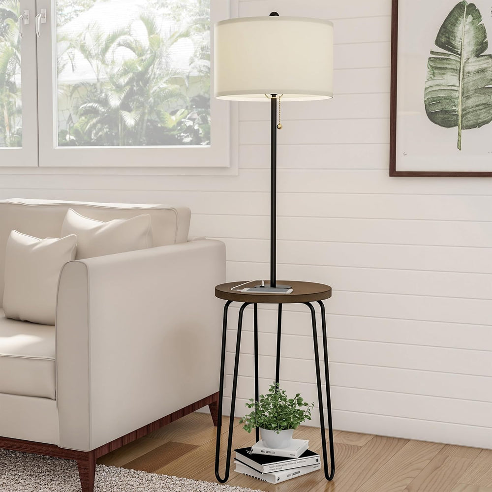 Lavish Home Floor Lamp with Built-in End Table, Brown/Black, 17” x 59”