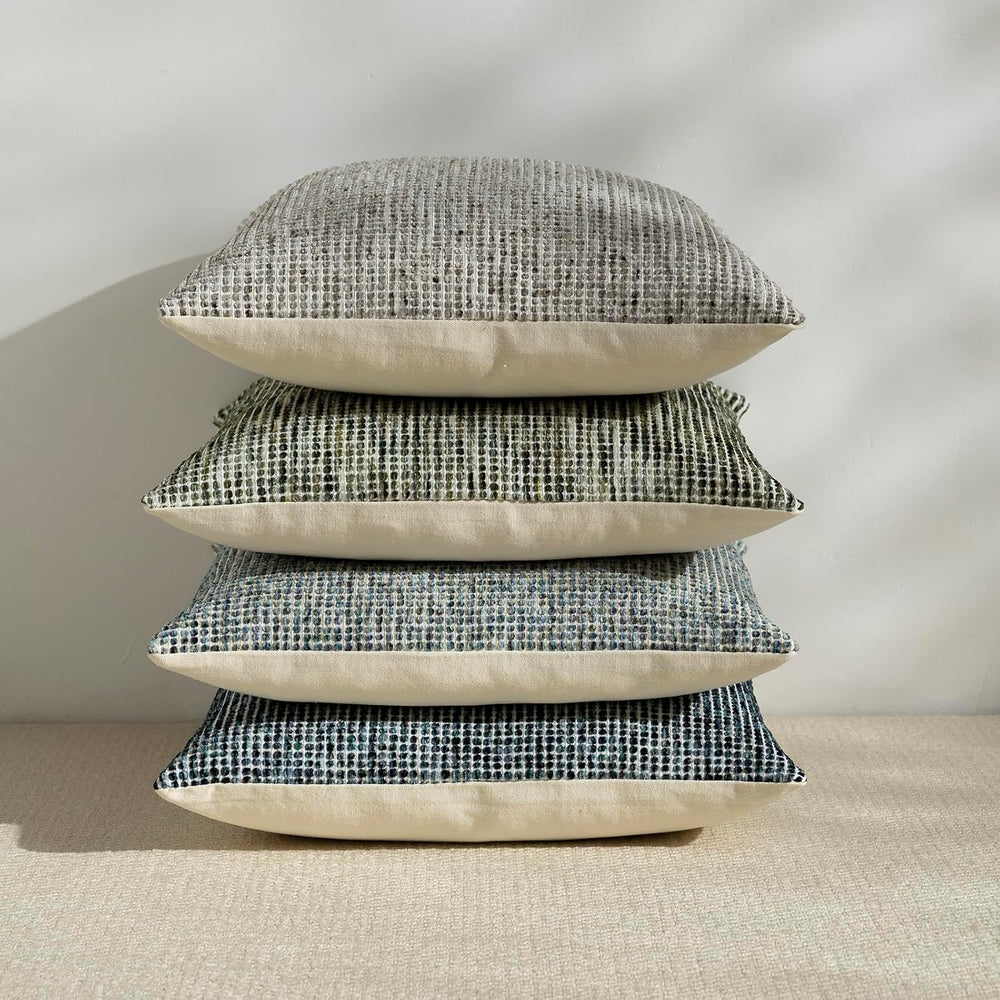 Pack of 2 Neutral Euro Sham Covers 24x24 Boho Textured Dots Stripe Chenille L...