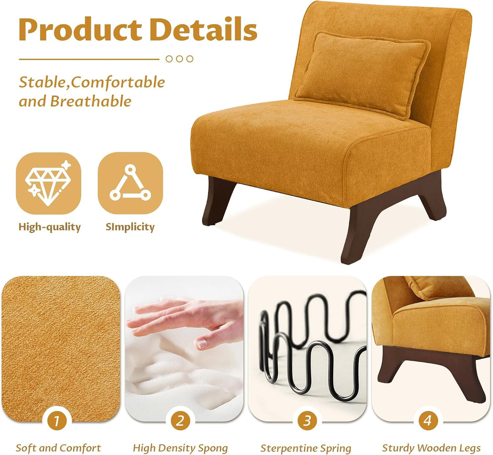 Armless Accent Chair Comfy Upholstered Modern Living Room Side Chair