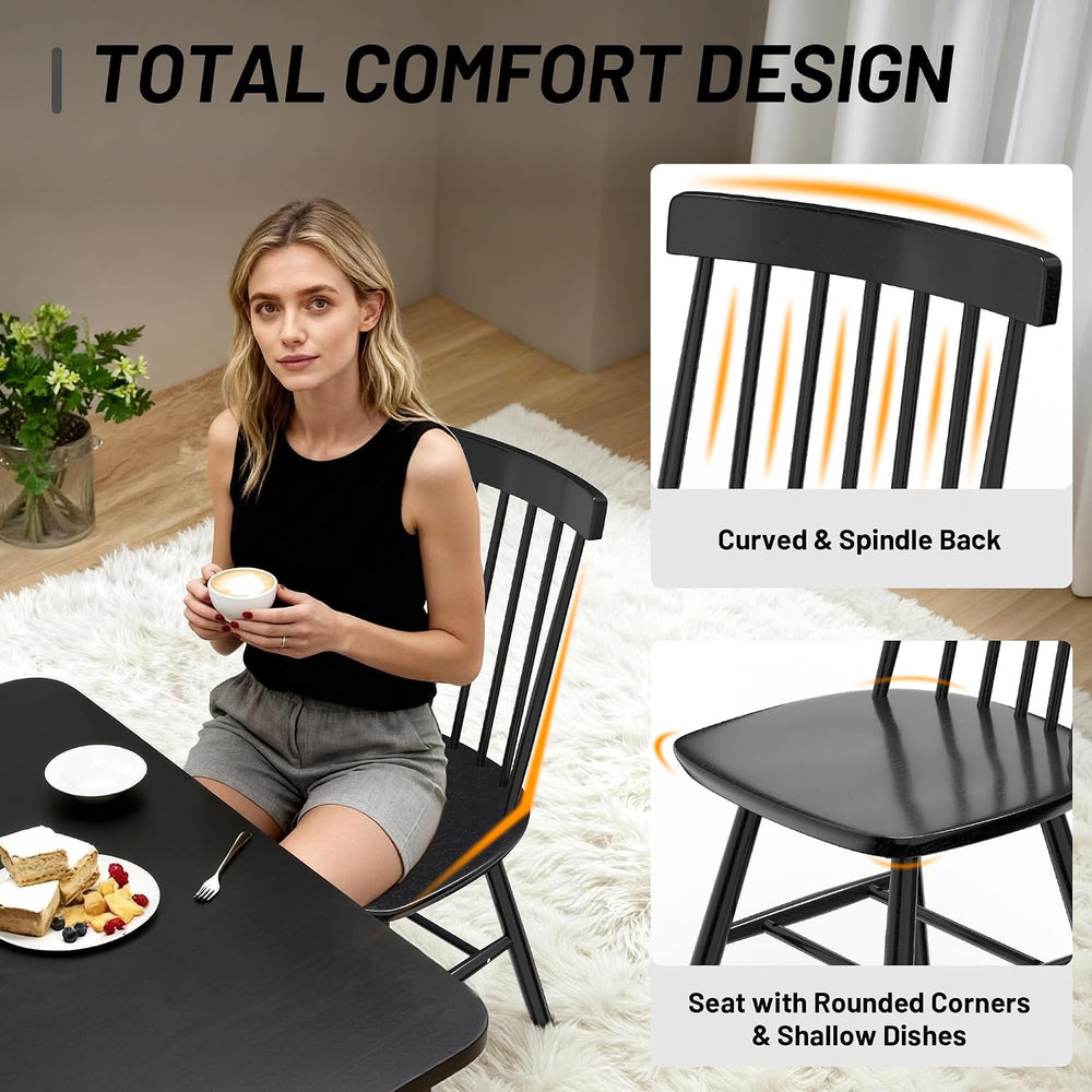 AreShark Windsor Dining Chairs Solid Wood Spindle Back, Set of 4, Black