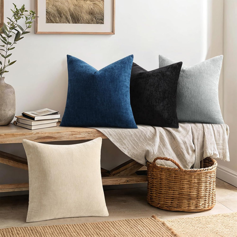 decorUhome Beige Black Soft Chenille Throw Pillow Covers 20X20 Set of 4