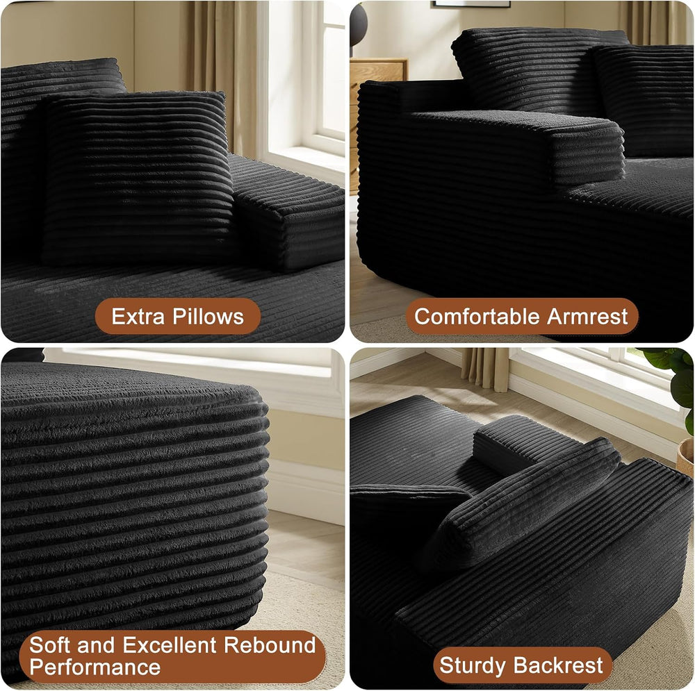65 Inch Oversized Indoor Chaise Lounge,Black