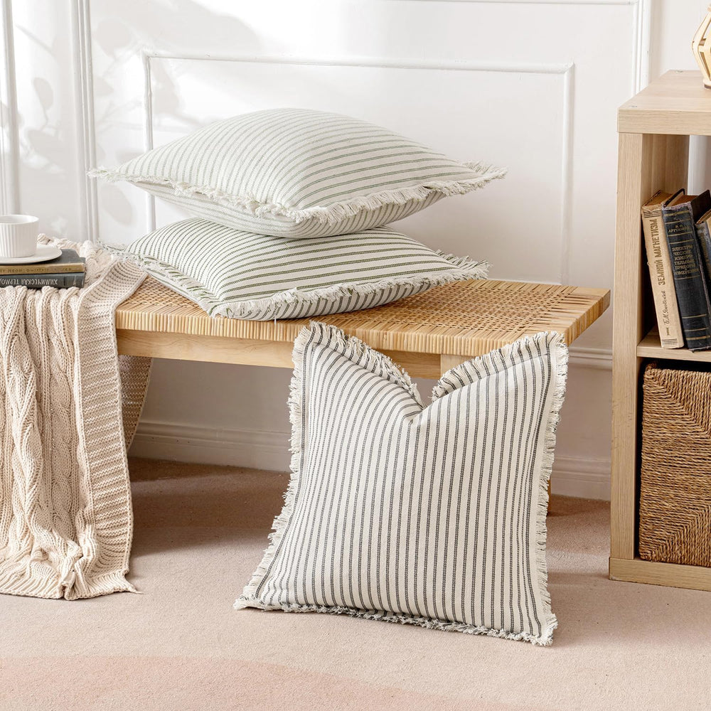 MIULEE Sage Green Striped Decorative Throw Pillow Covers, 18x18