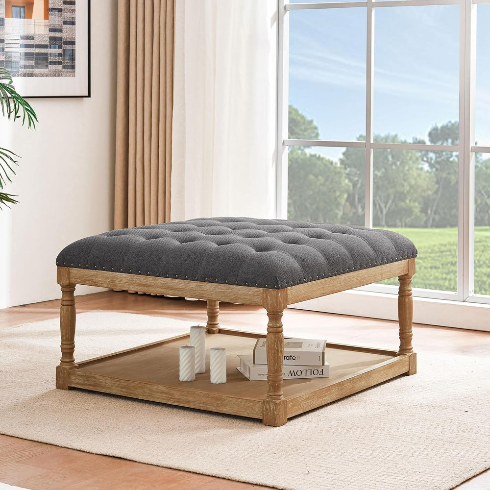 HUIMO 33-inch Square Ottoman Coffee Table, Large Storage Ottoman(Dark Grey)