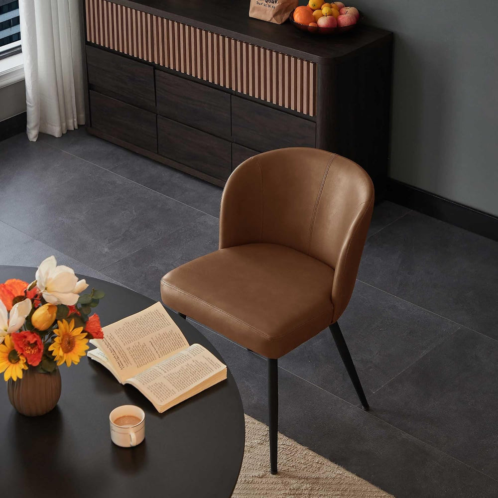 Susalt Upholstered Faux Leather Dining Chairs Set of 4, Brown