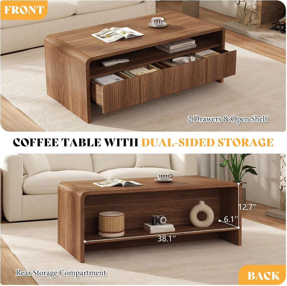 AMERLIFE Fluted Coffee Table with Storage & Rounded Edges