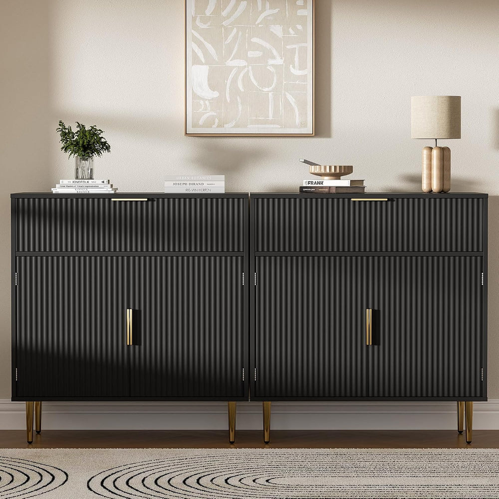 Housoul Kitchen Buffet Cabinet [Set of 2] with 2 Doors & Drawer, Balck