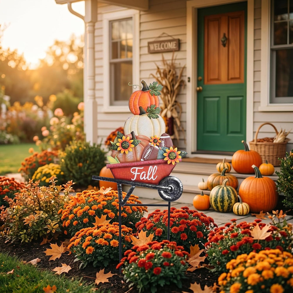 TERESA'S COLLECTIONS Fall Outdoor Decor Pumpkins Metal Garden Stake 23"