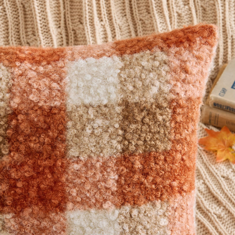 MIULEE Fall Plaid Pillow Covers Boucle Orange 24x24 Set of 2 Euro
