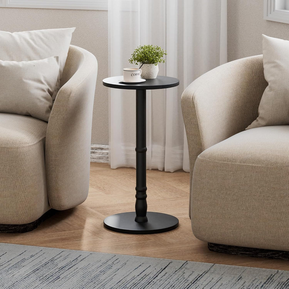 Homleke Round Side Tables Set of 2 with Solid Wood Pillar, Drink Tables