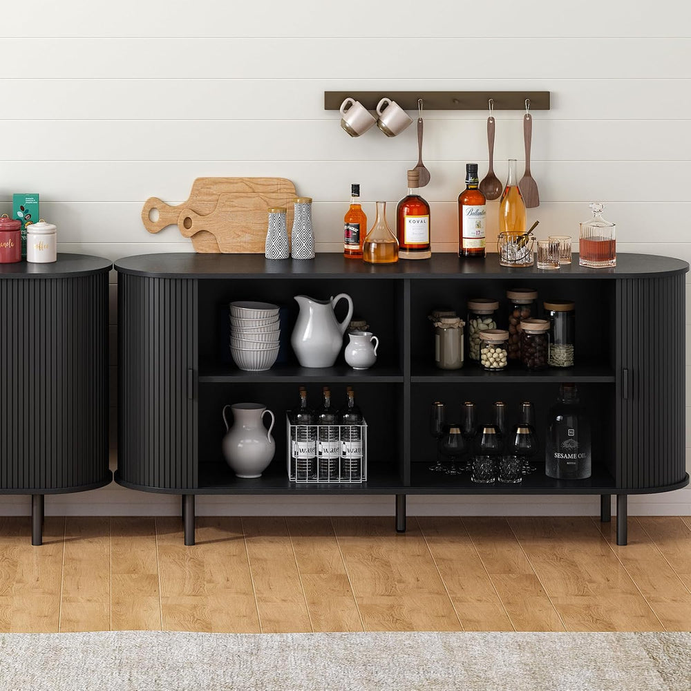 ONBRILL 63" Sideboard Buffet Cabinet, Sliding Door/Adjustable Shelf, Black