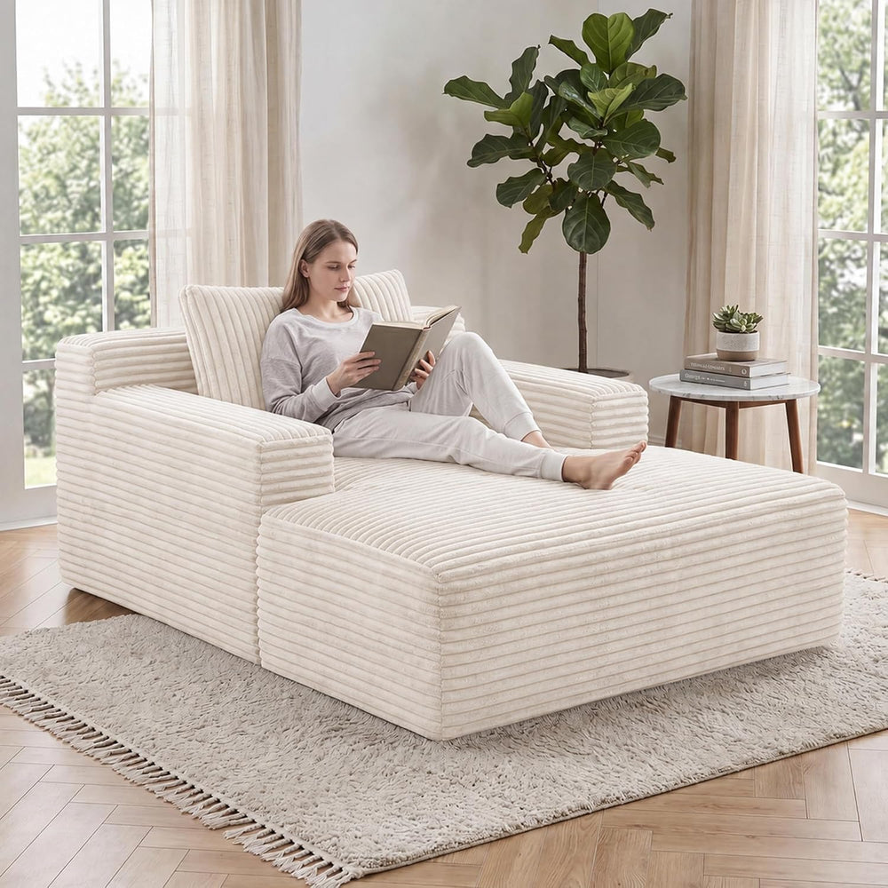 Claiks 63" Chaise Lounge Chair, Cloud Boneless Sofa, Beige