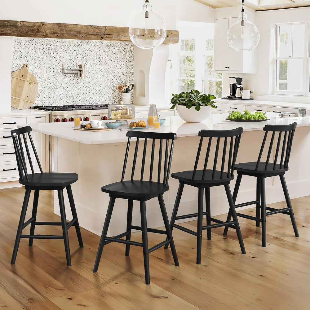 LUE BONA 360° Swivel Bar Stools Set of 2, Black Windsor Barstools, Counter He...