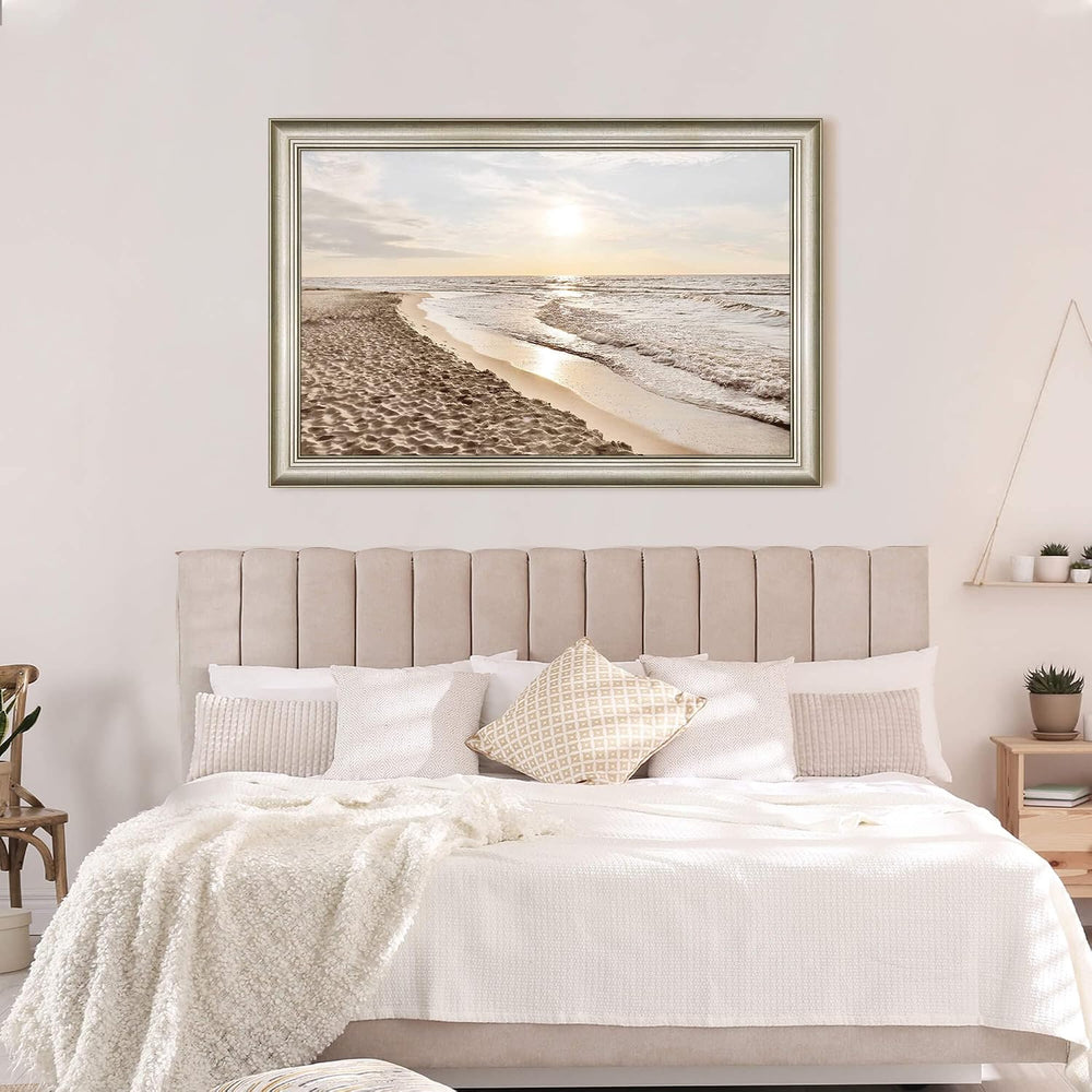 SunFlax Seascape Sunset Shoreline Canvas Framed Wall Art 48"x32"