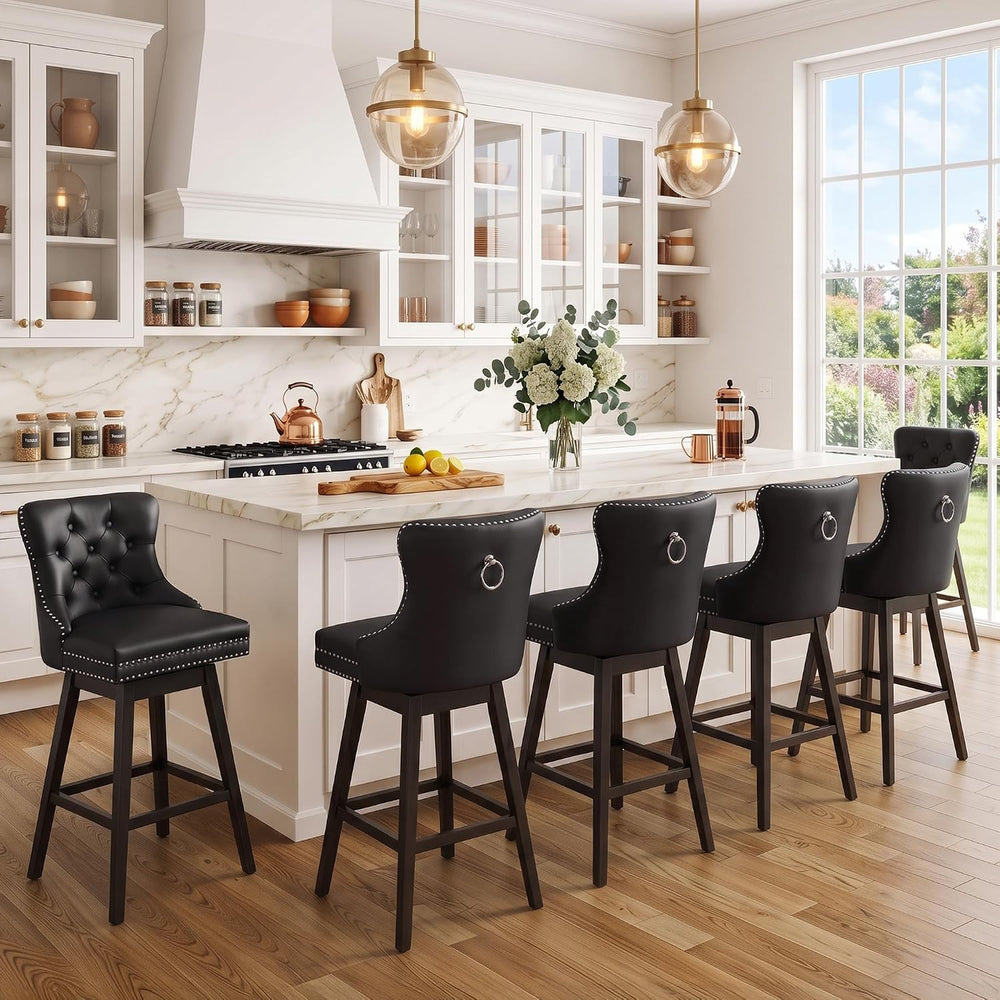 Black Swivel Bar Stools Set of 2, 30 Inch Counter Height Chairs