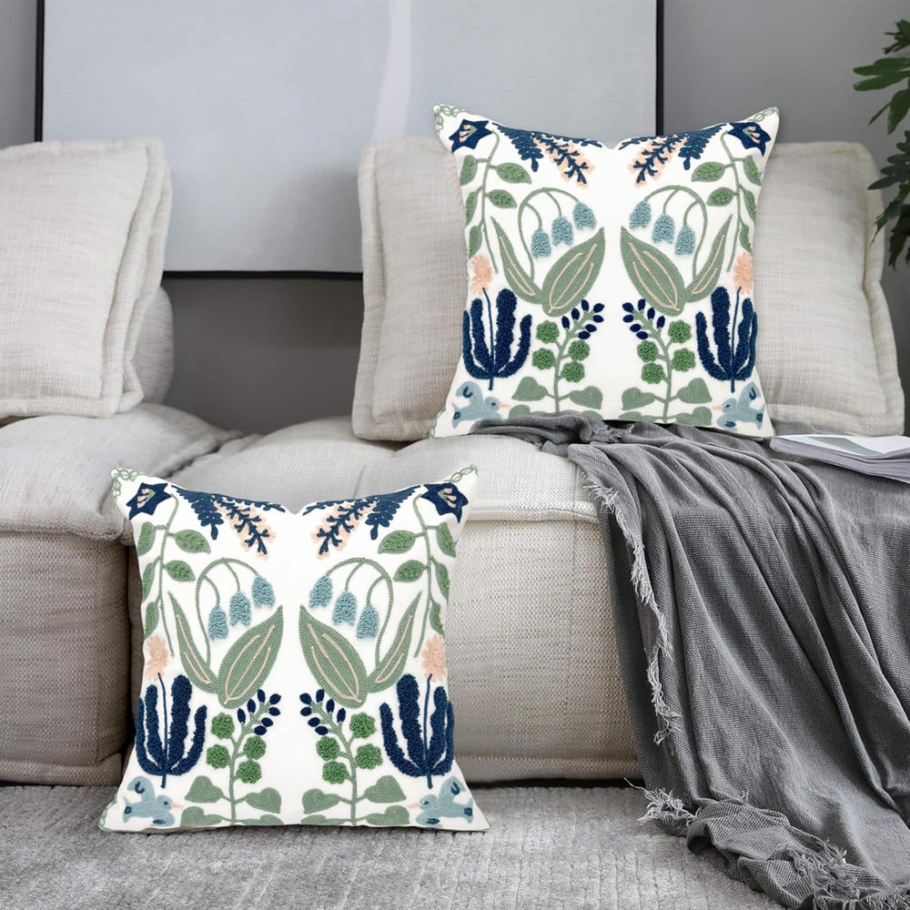 Alysheer Floral Embroidered Throw Pillow Cover 20"x 20" Set of 2 Bl...