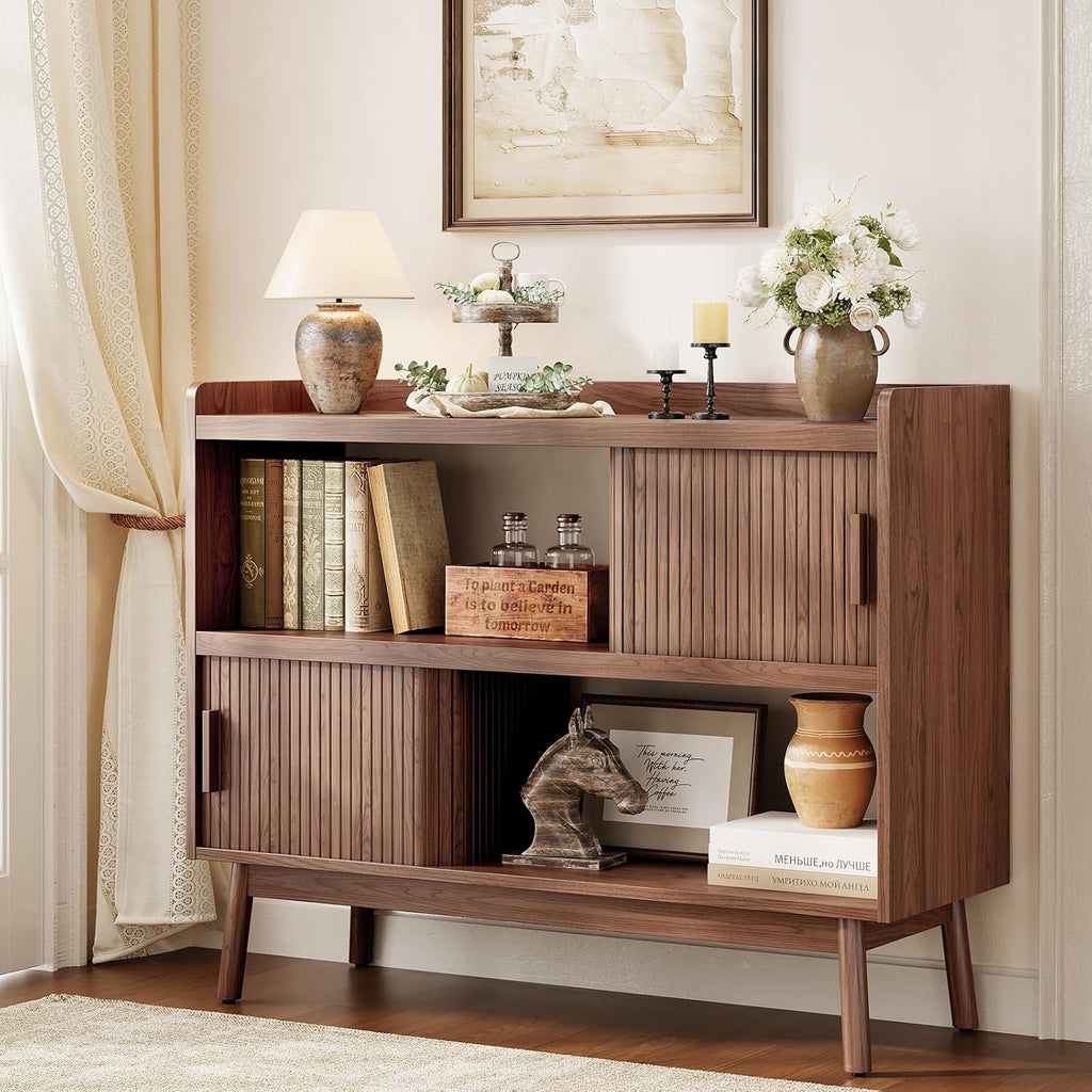 ONBRILL 44" Sideboard Buffet Cabinet with Outlet & Sliding Door, Wlanut