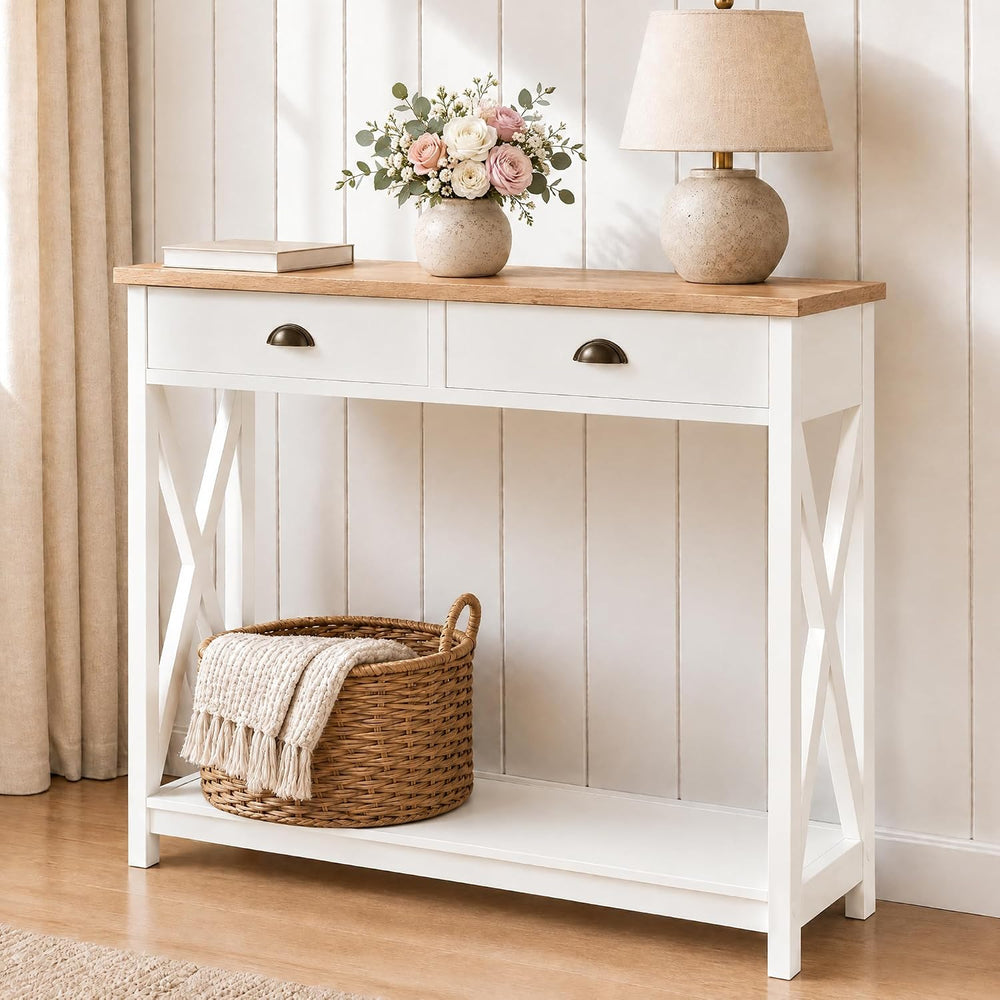 Sophia & William Entryway Table with Drawers, White Narrow Console Table