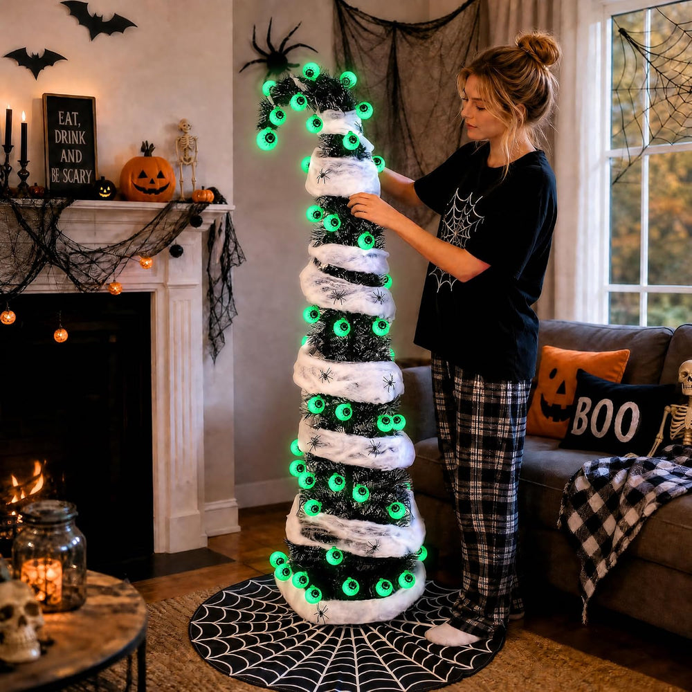 5FT Black Halloween Christmas Tree with 50 Eyeball Lights, Whimsical Pop Up T...