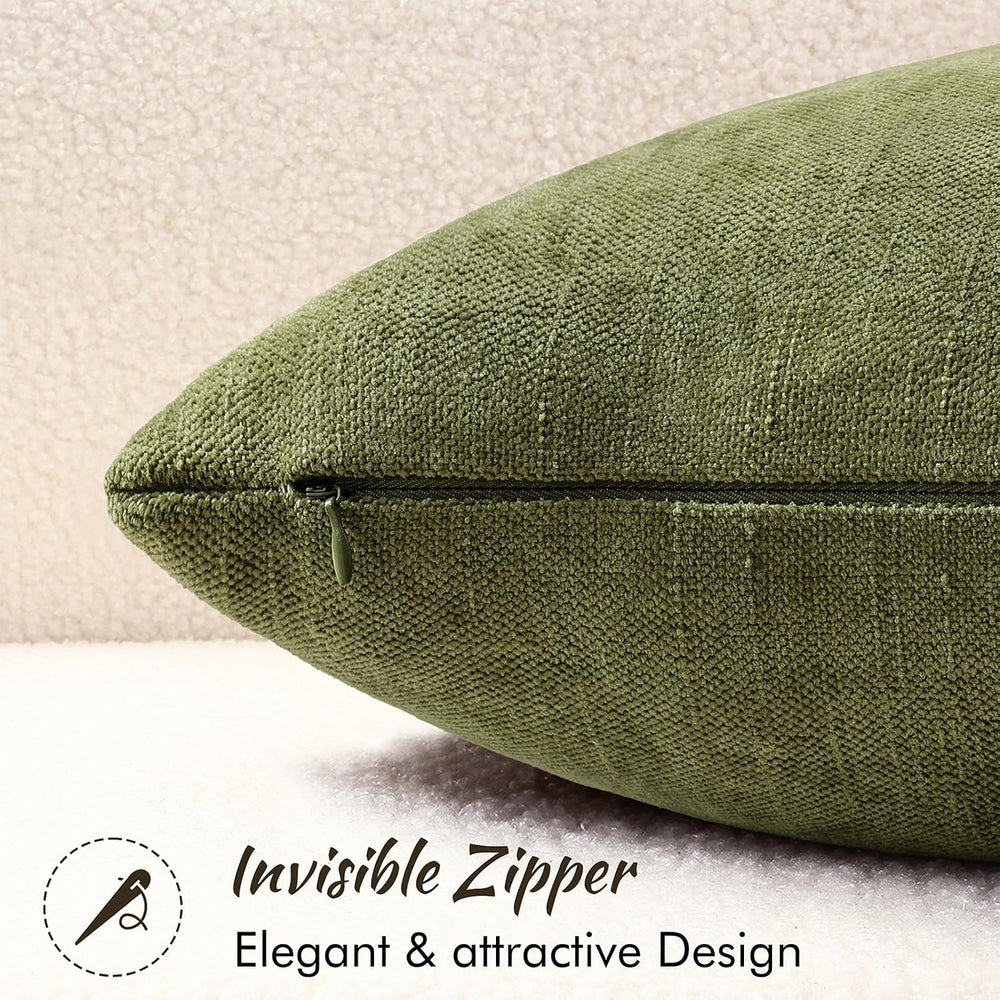 decorUhome Chenille Decorative Throw Pillow Covers 24x24 Set of 2, Olive