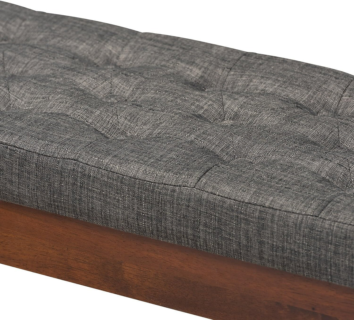 Baxton Studio Alona Mid-Century Modern Medium Grey Fabric Upholstered Wood Dining Bench