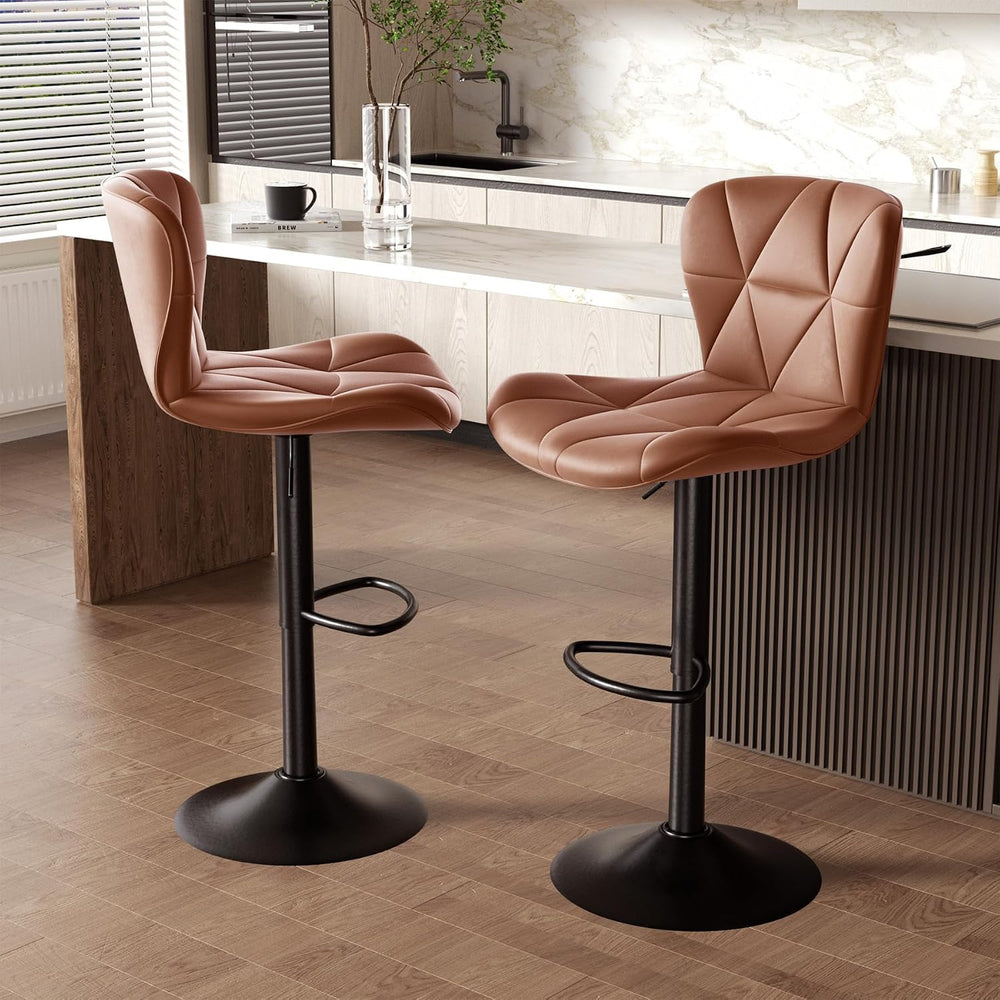 Nalupatio Modern Bar Stools Set of 2, Faux Leather Upholstered Swivel Bar Sto...