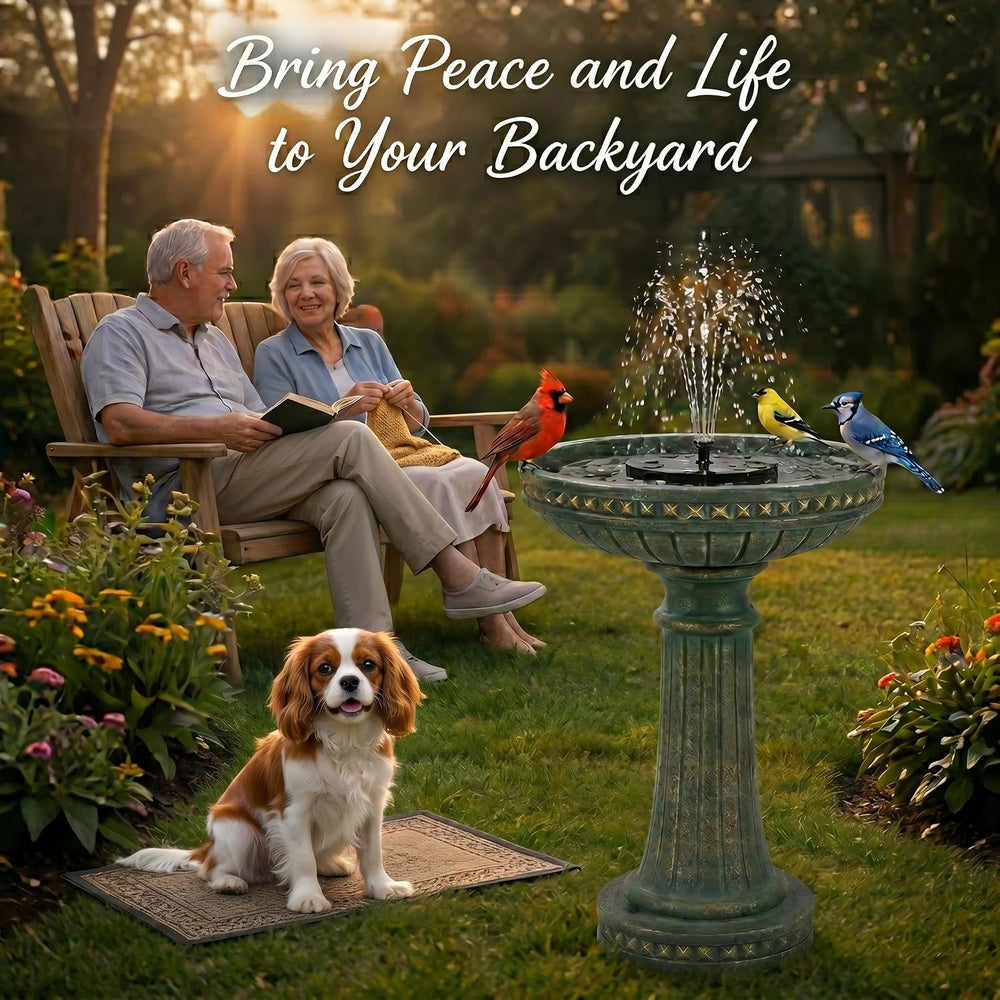Sunlinua 24H Bird Bath Outdoor Water Fountain with Solar Pump