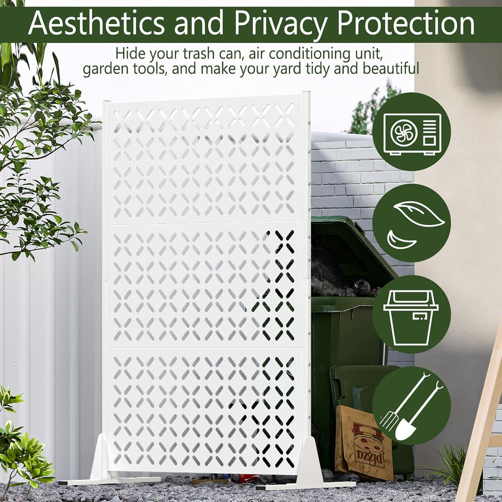 72" Outdoor Privacy Screen, Freestanding Metal Fence Panel for Patio Deck
