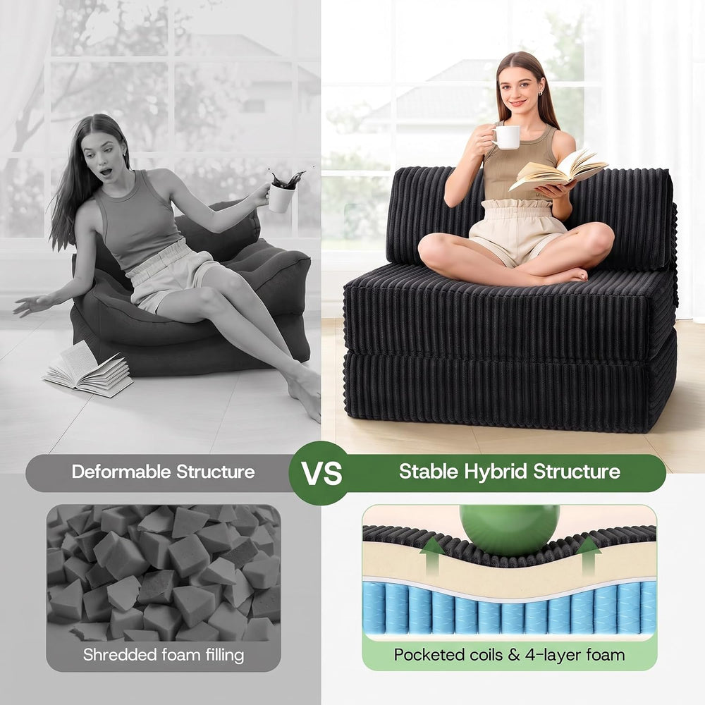 Folding Sofa Bed Convertible 4 in 1 Sleeper Chair Black Twin