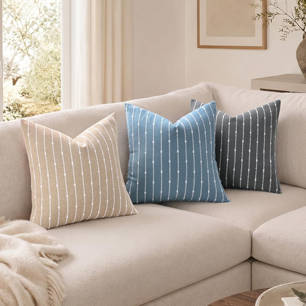decorUhome Striped Decorative Throw Pillow Covers 20x20 Set of 2, Camel