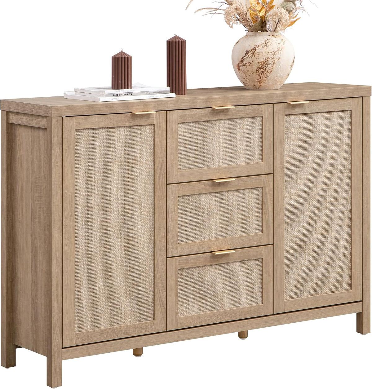 SICOTAS 52 Inch Sideboard Buffet Cabinet with Storage, Rattan Credenza