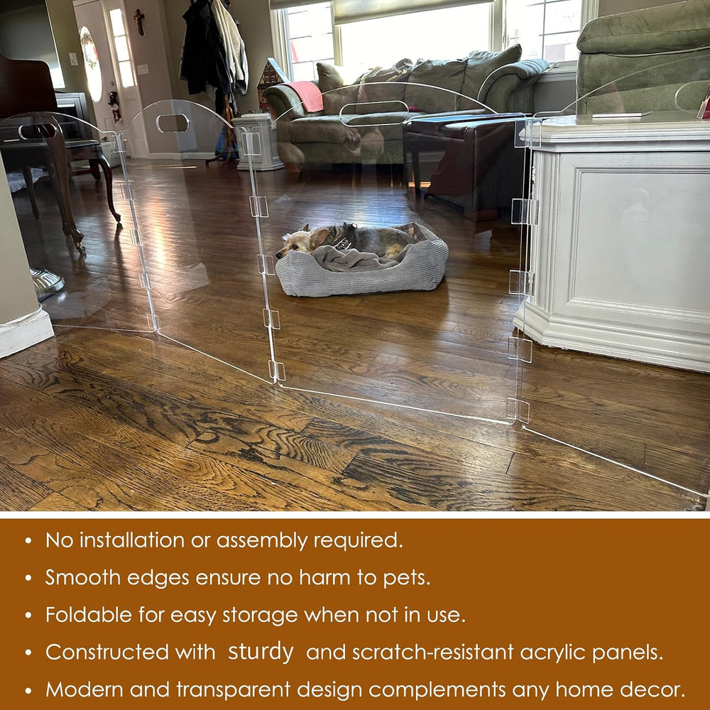 Clear Acrylic Freestanding Dog Gates for the House – Folding 3-Panel Pet Gate...